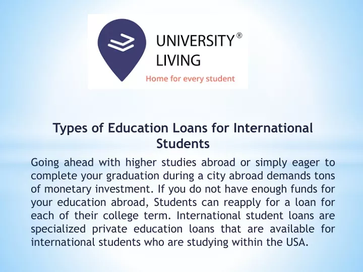 types of education loans for international