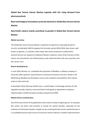 global bee venom extract market expands with