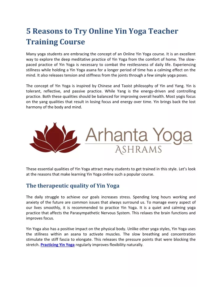 5 reasons to try online yin yoga teacher training