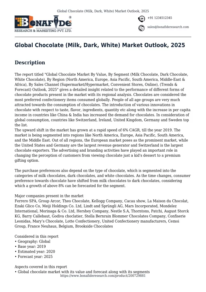 global chocolate milk dark white market outlook