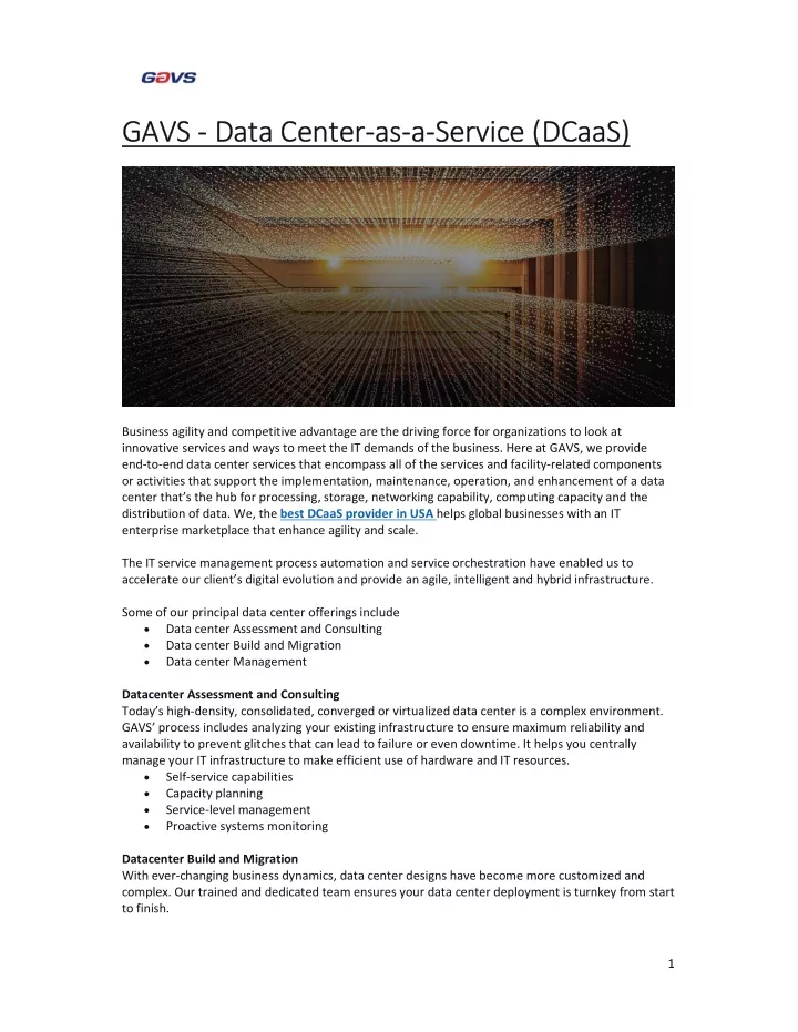 gavs data center as a service dcaas gavs data