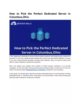 How to Pick the Perfect Dedicated Server in Columbus, Ohio