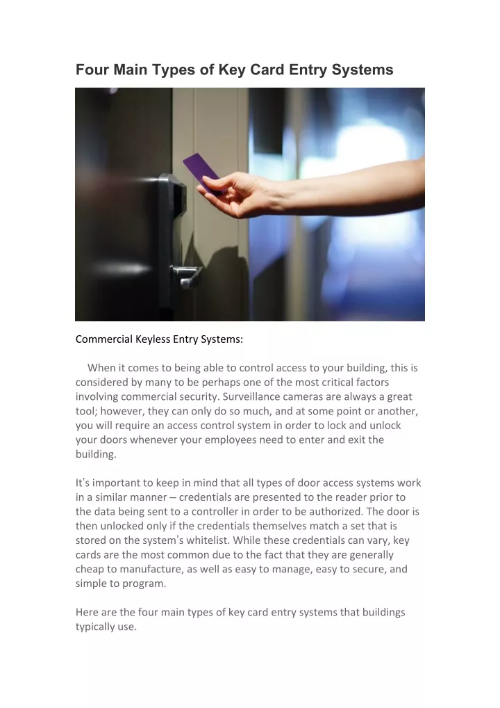 four main types of key card entry systems