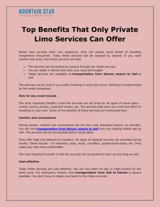 Top Benefits That Only Private Limo Services Can Offer