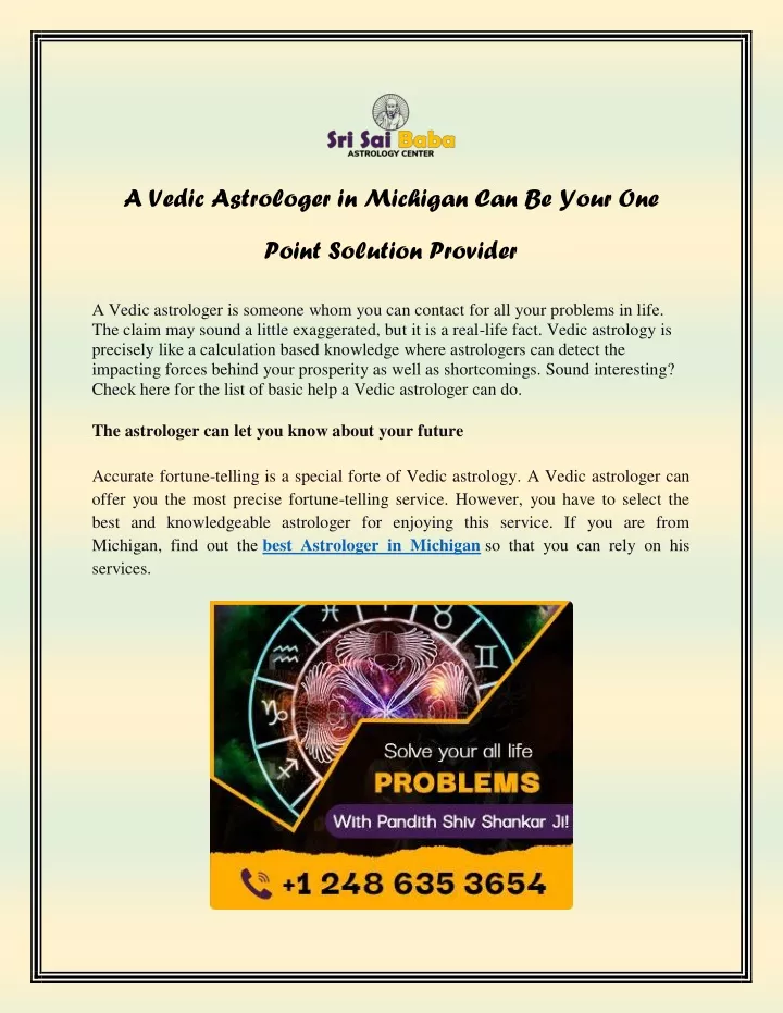 a vedic astrologer in michigan can be your one