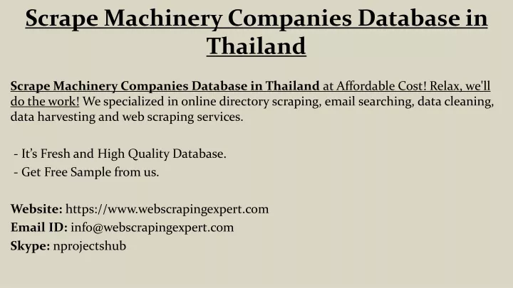 scrape machinery companies database in thailand