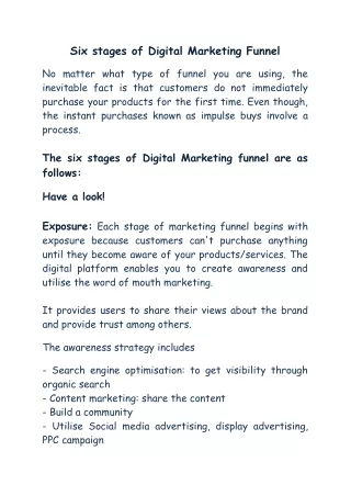 Six stages of Digital Marketing Funnel