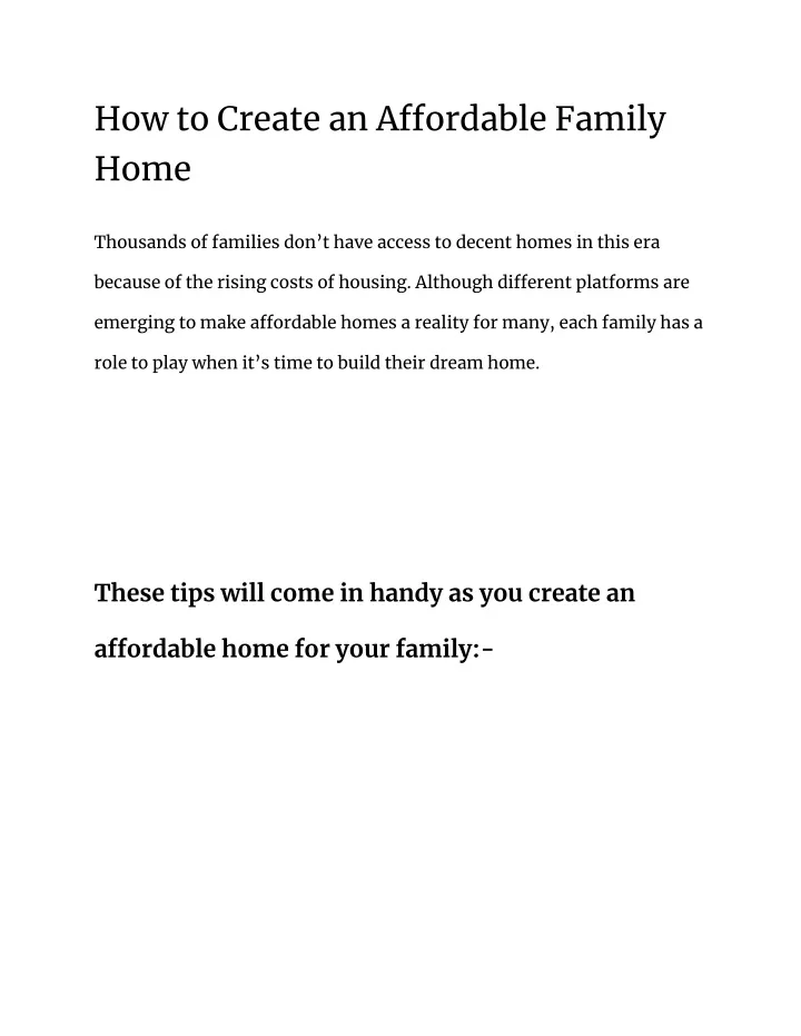 how to create an a ordable family home