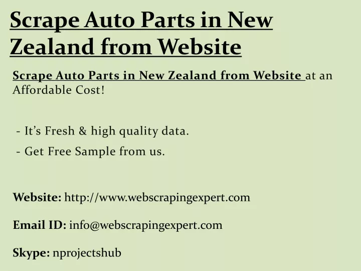scrape auto parts in new zealand from website