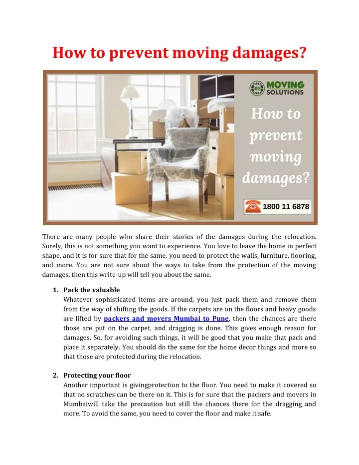how to prevent moving damages