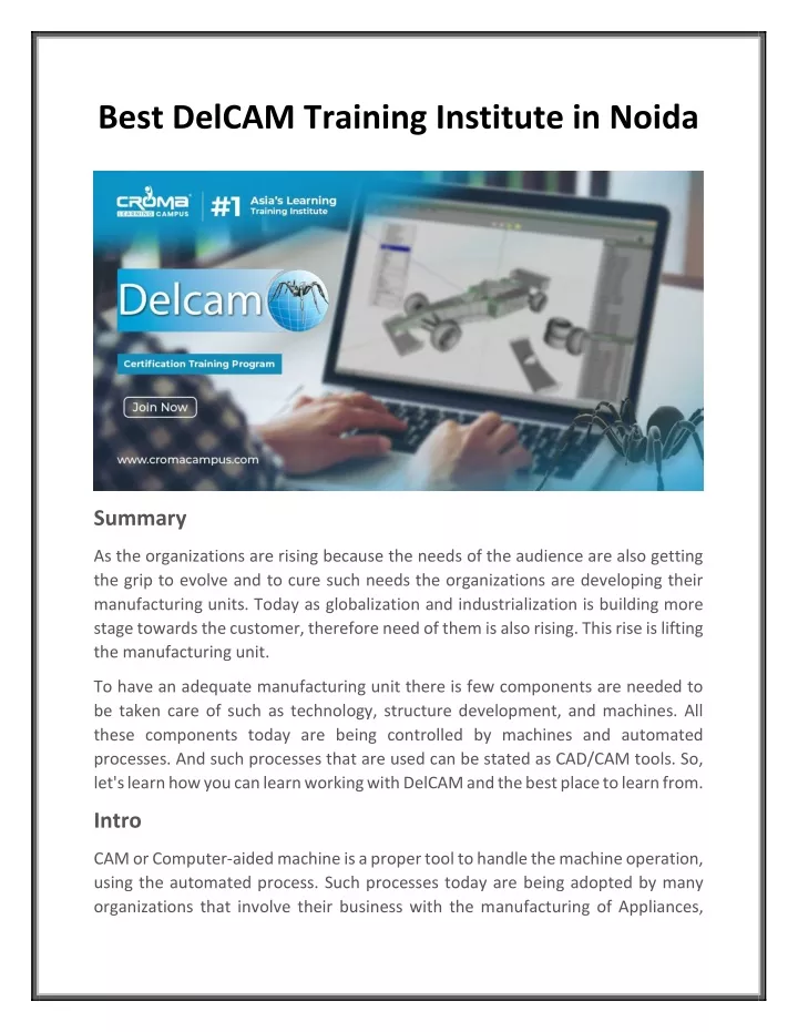 best delcam training institute in noida
