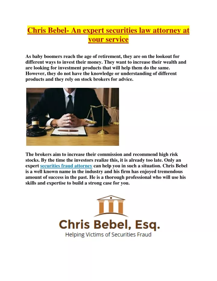 chris bebel an expert securities law attorney