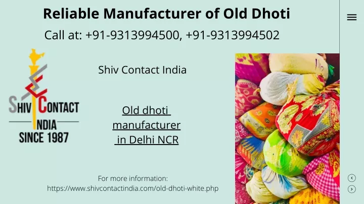 reliable manufacturer of old dhoti call