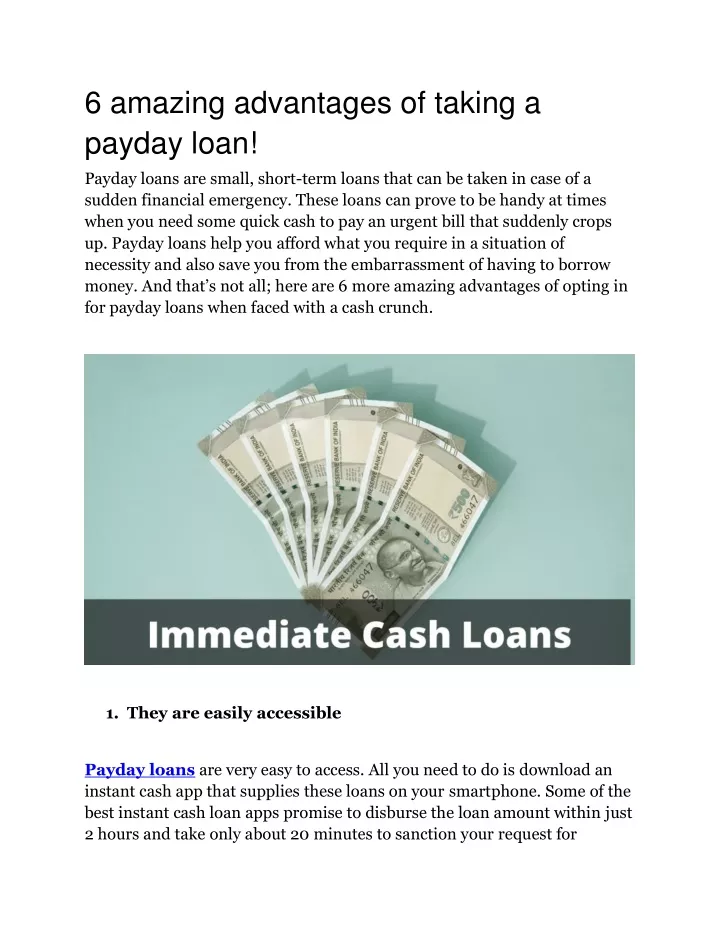 6 amazing advantages of taking a payday loan