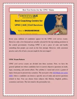 Best Test Series for the UPSC Mains 2020
