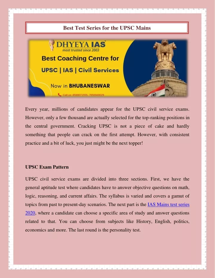 why dhyeya ias test series is best for the upsc