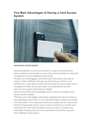 five main advantages of having a card access