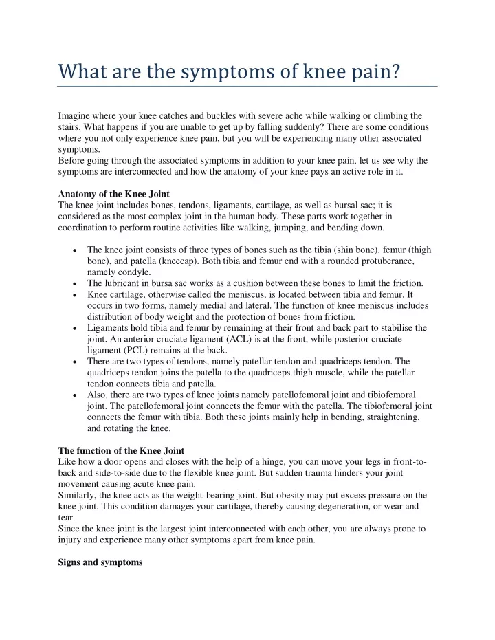 what are the symptoms of knee pain