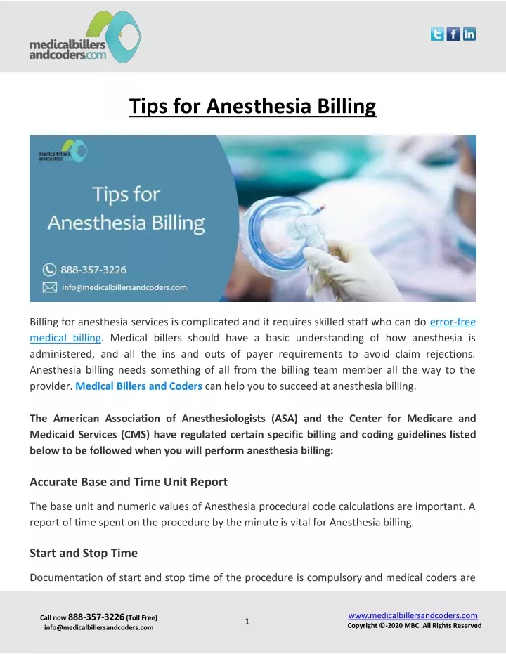 tips for anesthesia billing