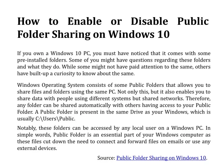 how to enable or disable public folder sharing