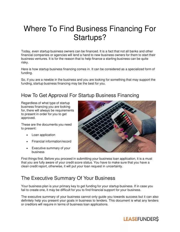 where to find business financing for startups