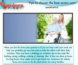 Tips to choose the best senior care assistance