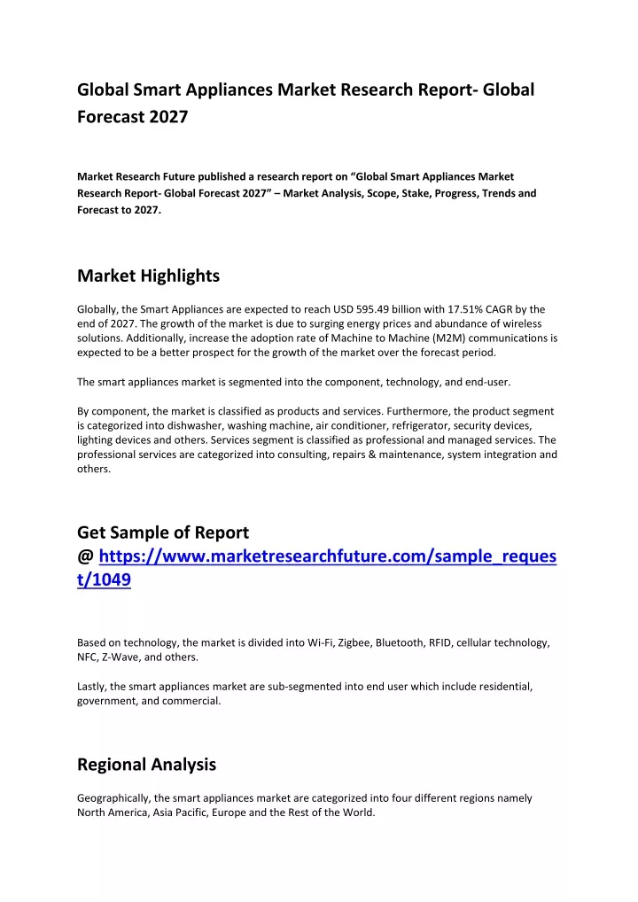 global smart appliances market research report