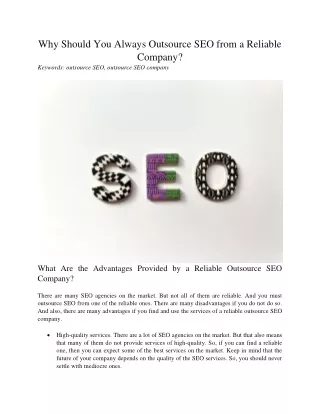 why should you always outsource seo from