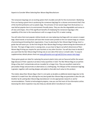 aspects to consider when selecting non woven