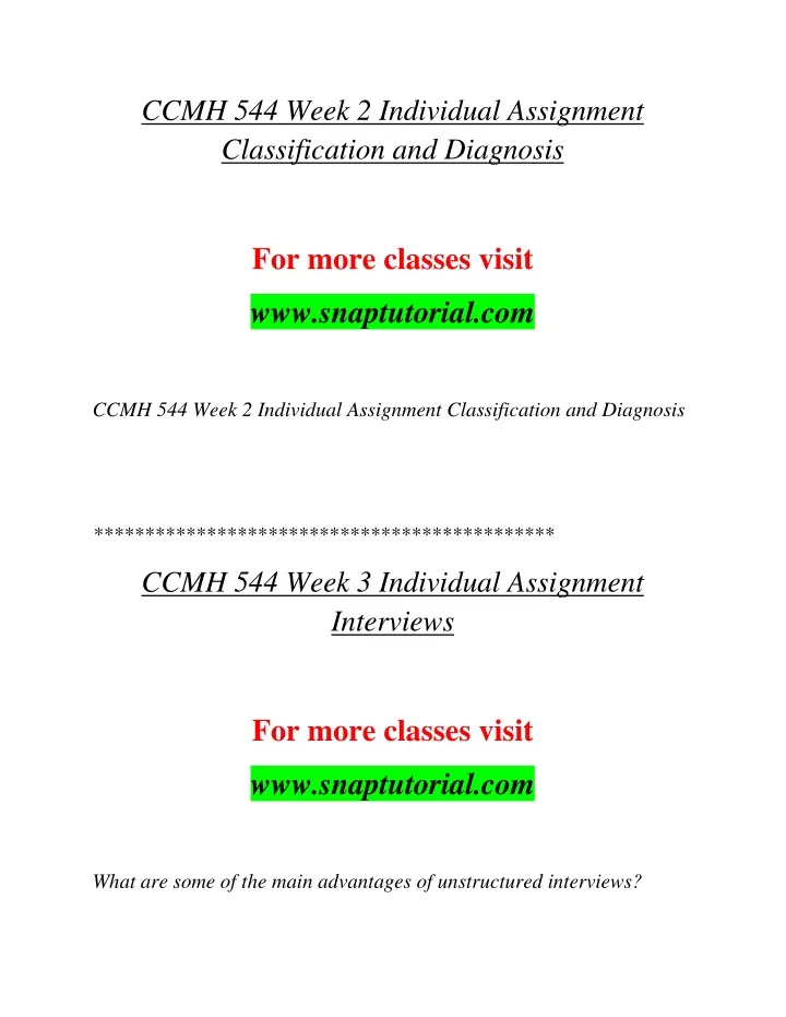 ccmh 544 week 2 individual assignment