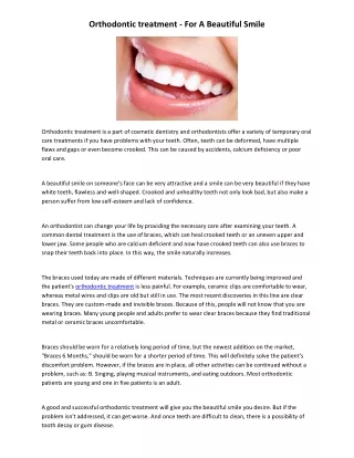 Orthodontic treatment - For A Beautiful Smile