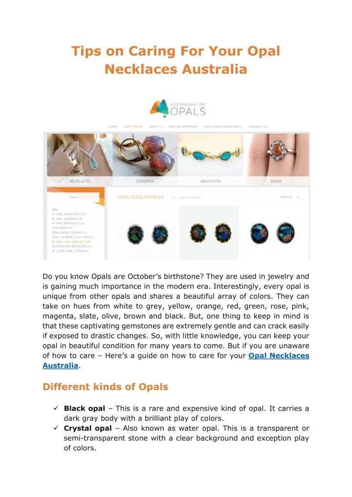 tips on caring for your opal necklaces australia