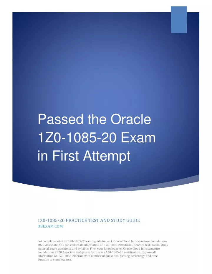 passed the oracle 1z0 1085 20 exam in first