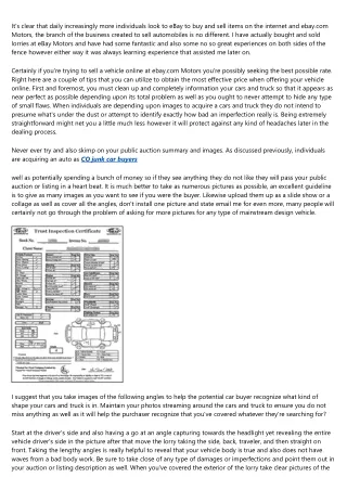 Information You  Ought To Know If You Are  Looking Into  Offering Or  Buying A Vehicle on Ebay, Or  Any Kind Of Other Au