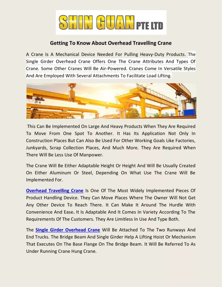 getting to know about overhead travelling crane