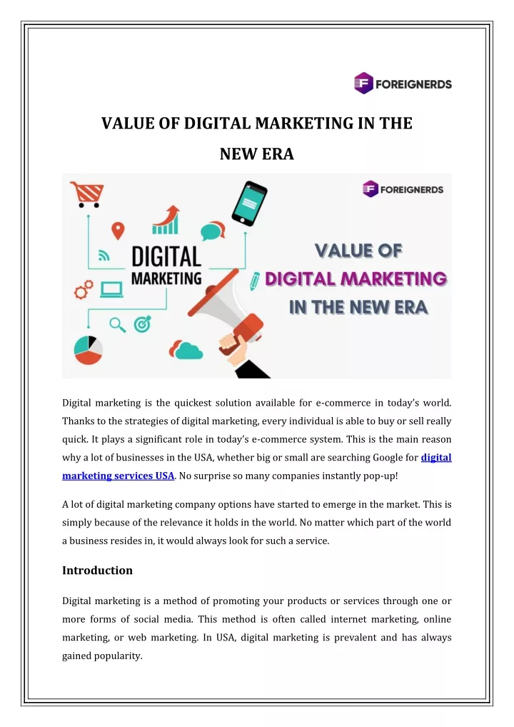 value of digital marketing in the