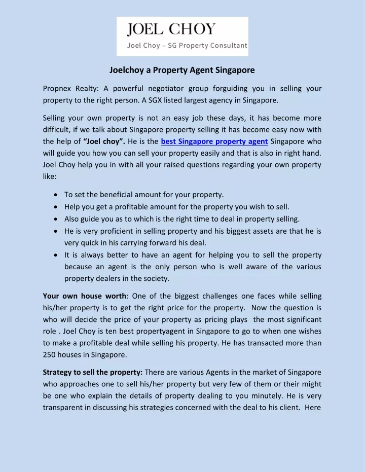 joelchoy a property agent singapore