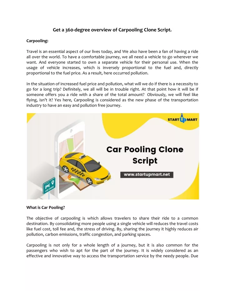 get a 360 degree overview of carpooling clone