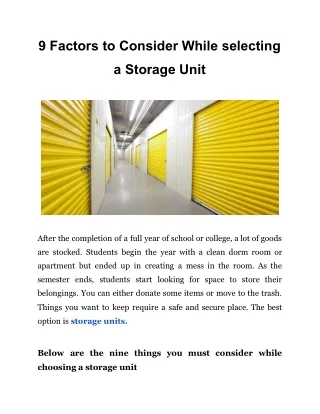9 Factors to Consider While selecting a Storage Unit