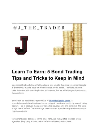 Bond Trading Tips and Tricks