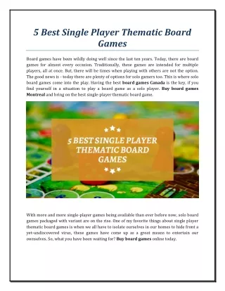 5 best single player thematic board games