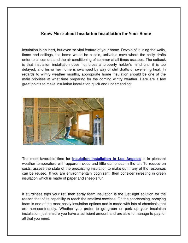 know more about insulation installation for your