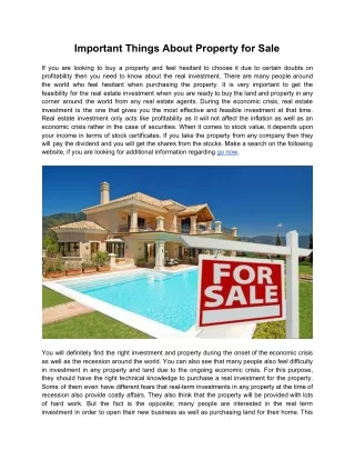 Important Things About Property for Sale