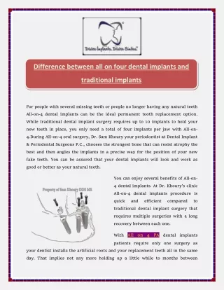 difference between all on four dental implants and