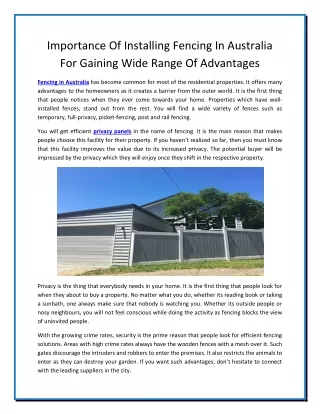 importance of installing fencing in australia