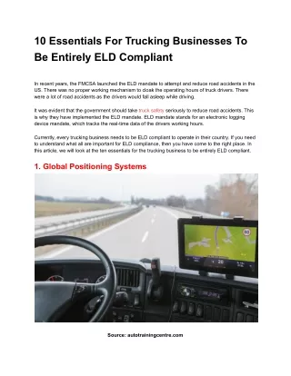 Trucking Businesses To  Be Entirely ELD Compliant
