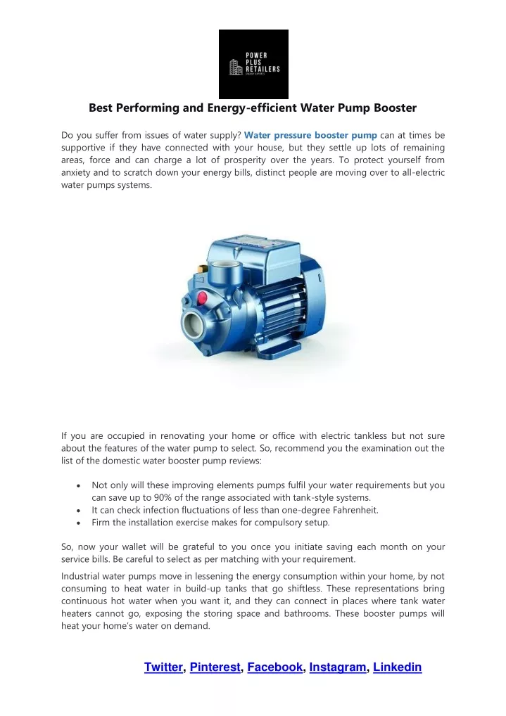 best performing and energy efficient water pump