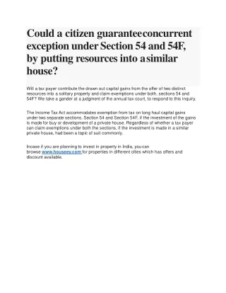 Could a citizen guarantee concurrent exception under Section 54 and 54F, by putting resources into a similar house?