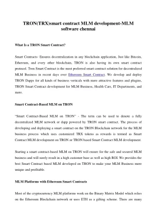 tron trx smart contract mlm development