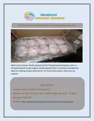 Buy Frozen Chicken Gizzard Online | Brazilianpoultryexports.com